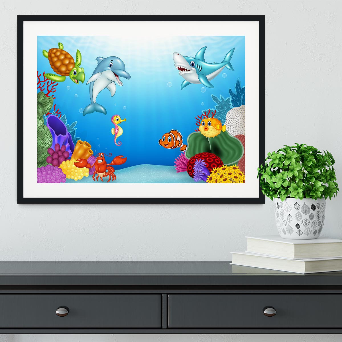 Vector illustration of Cartoon tropical fish Framed Print - Canvas Art Rocks - 1