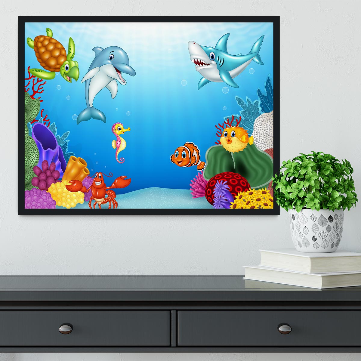 Vector illustration of Cartoon tropical fish Framed Print - Canvas Art Rocks - 2