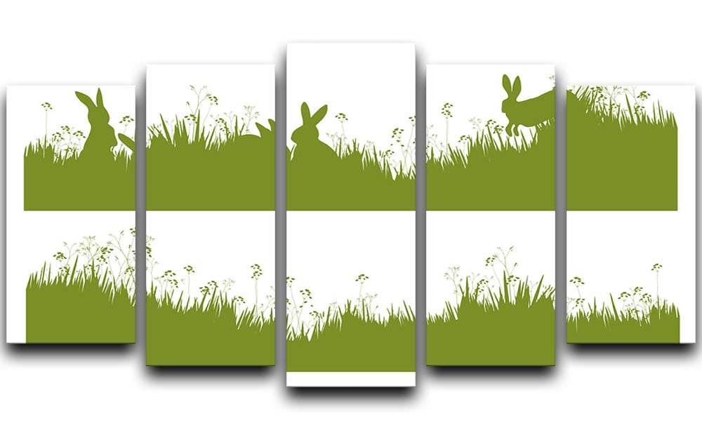 Vector silhouette rabbits in grass background 5 Split Panel Canvas - Canvas Art Rocks - 1