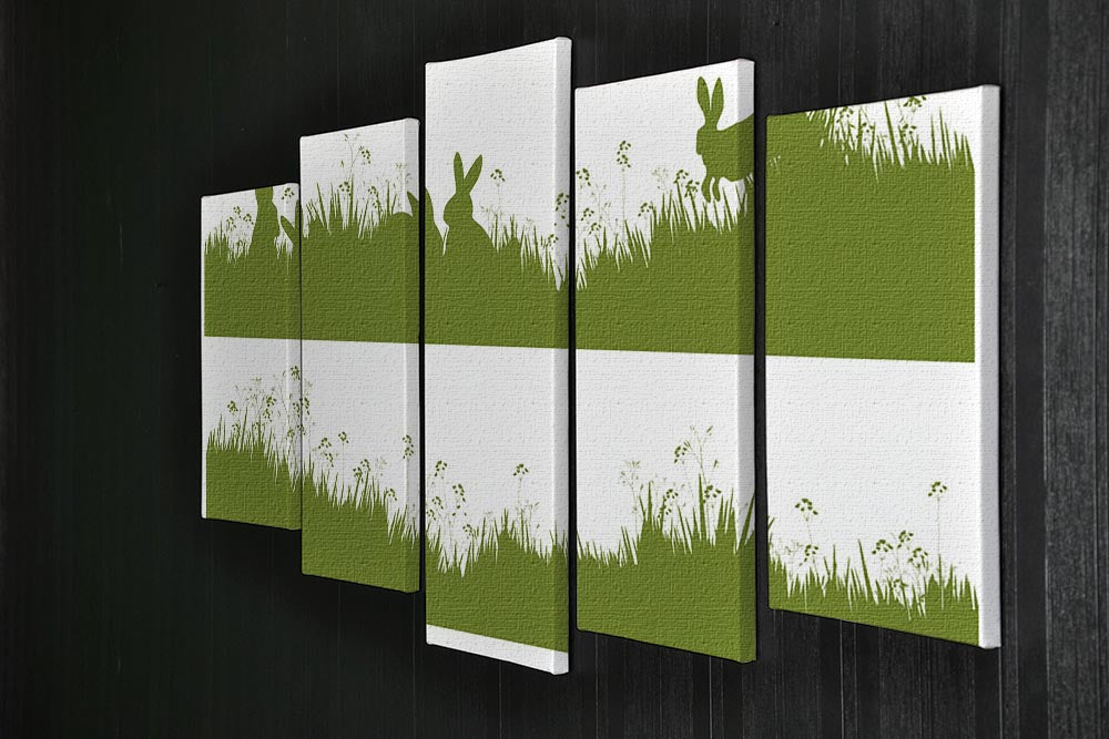Vector silhouette rabbits in grass background 5 Split Panel Canvas - Canvas Art Rocks - 2