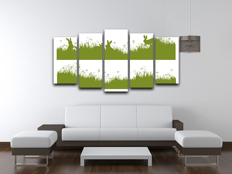 Vector silhouette rabbits in grass background 5 Split Panel Canvas - Canvas Art Rocks - 3