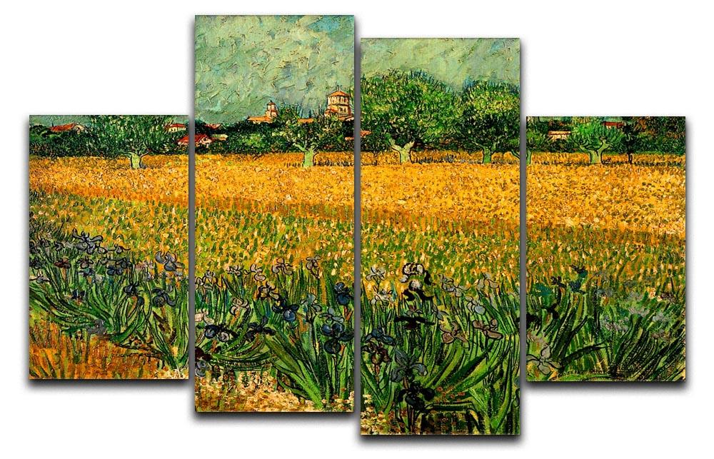 View of Arles with Irises in the Foreground by Van Gogh 4 Split Panel Canvas  - Canvas Art Rocks - 1
