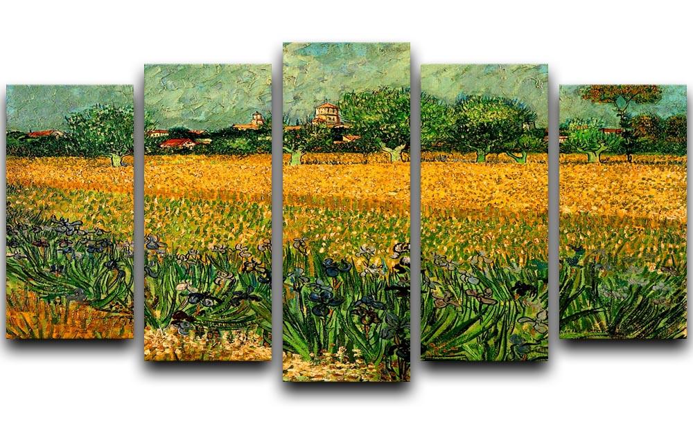 View of Arles with Irises in the Foreground by Van Gogh 5 Split Panel Canvas  - Canvas Art Rocks - 1