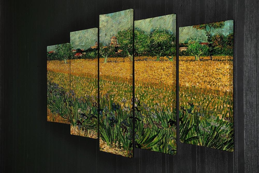 View of Arles with Irises in the Foreground by Van Gogh 5 Split Panel Canvas - Canvas Art Rocks - 2