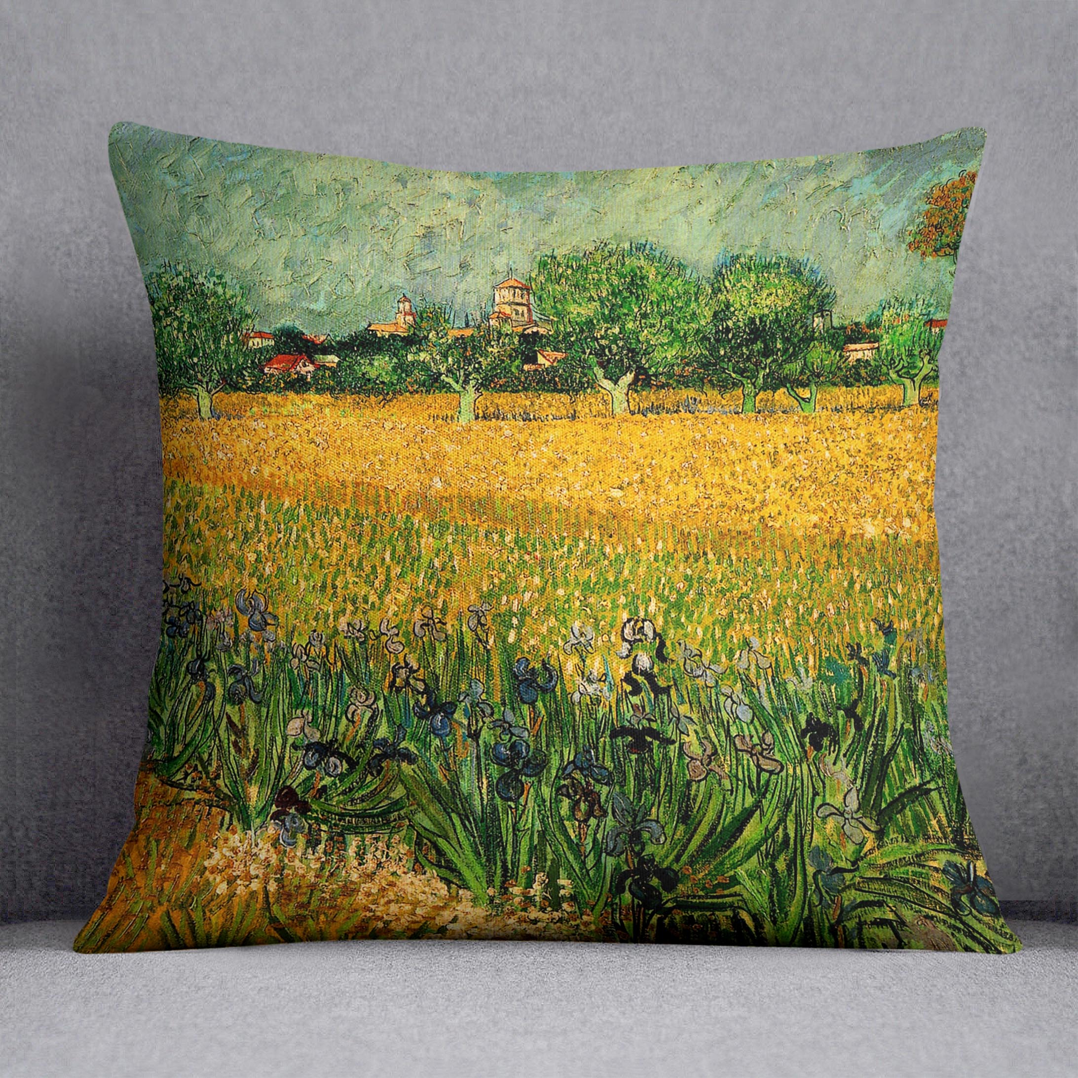 View of Arles with Irises in the Foreground by Van Gogh Cushion