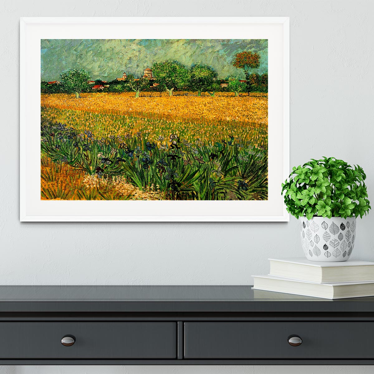 View of Arles with Irises in the Foreground by Van Gogh Framed Print - Canvas Art Rocks - 5
