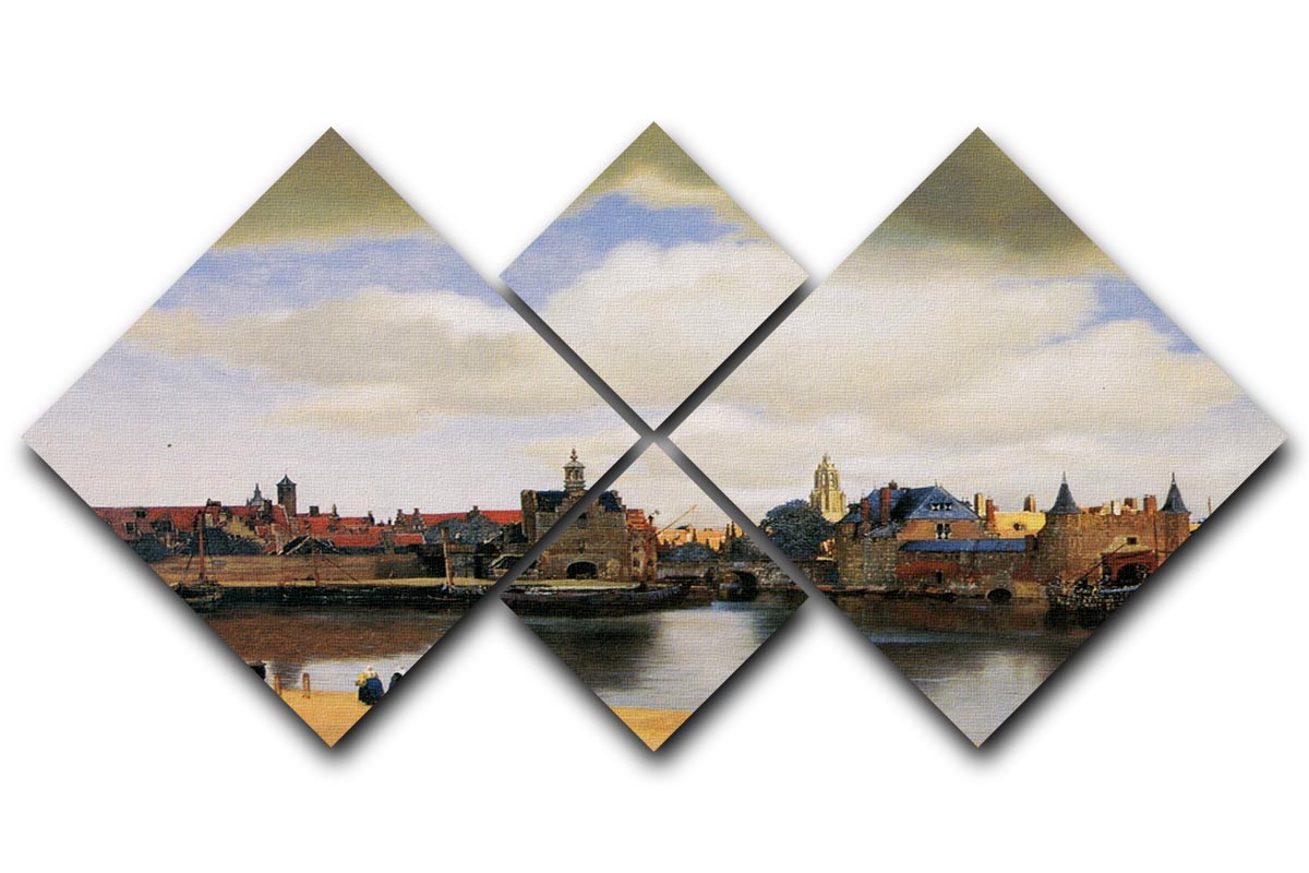 View of Delft by Vermeer 4 Square Multi Panel Canvas - Canvas Art Rocks - 1