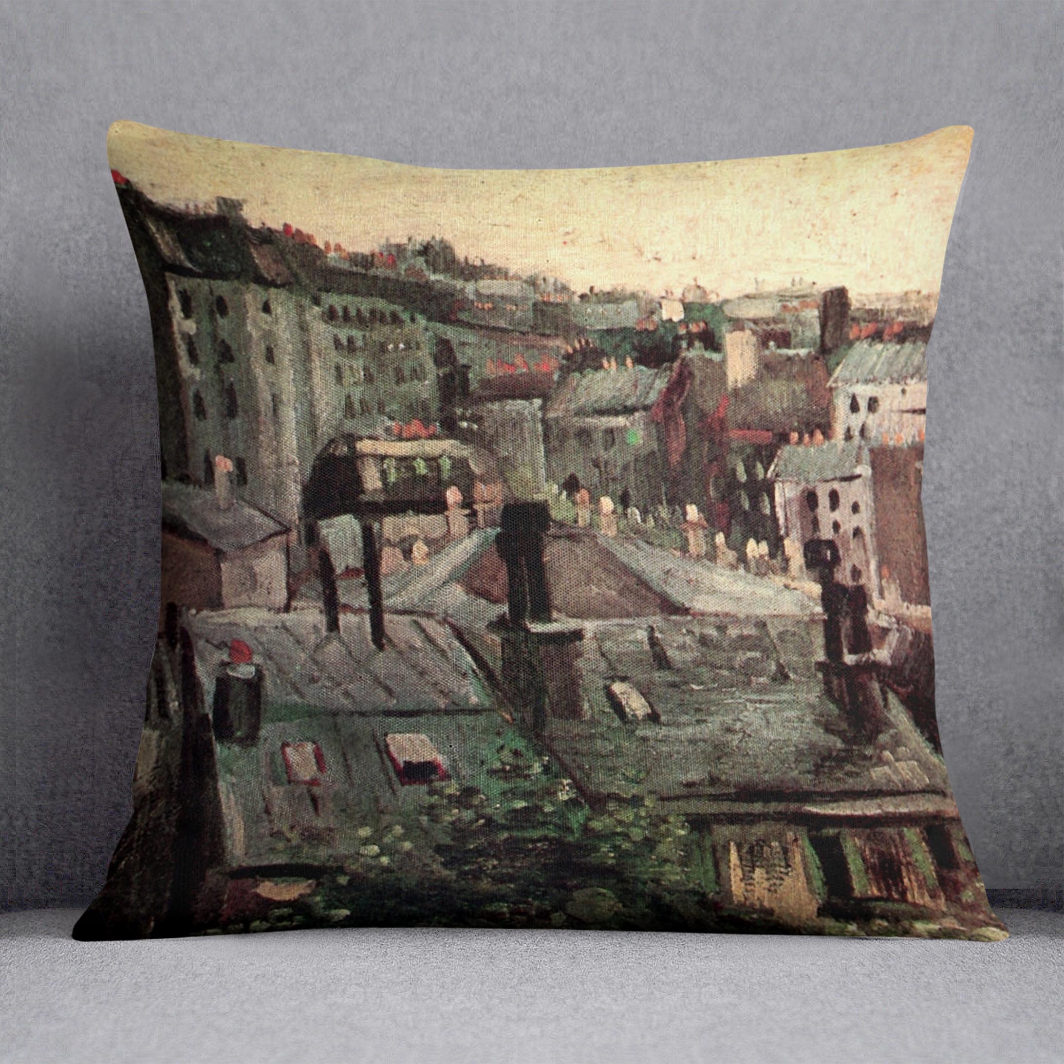 View of Roofs and Backs of Houses by Van Gogh Cushion