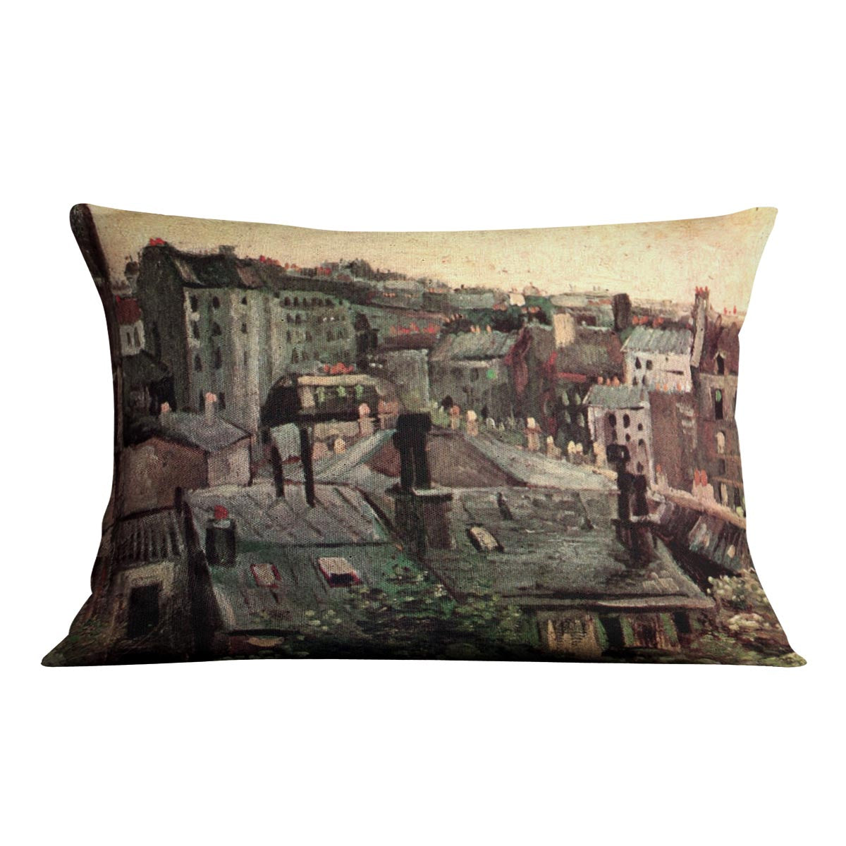 View of Roofs and Backs of Houses by Van Gogh Cushion