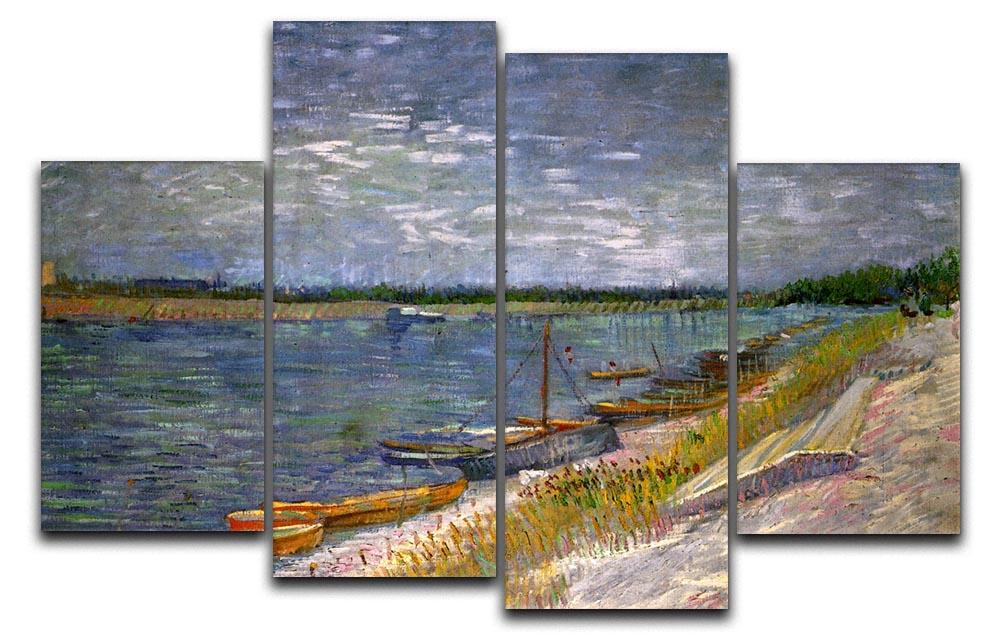 View of a River with Rowing Boats by Van Gogh 4 Split Panel Canvas  - Canvas Art Rocks - 1