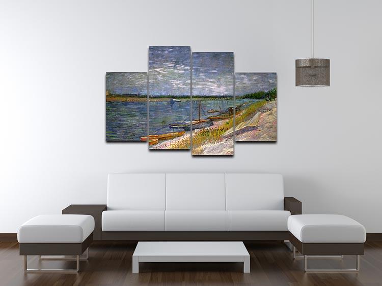 View of a River with Rowing Boats by Van Gogh 4 Split Panel Canvas - Canvas Art Rocks - 3