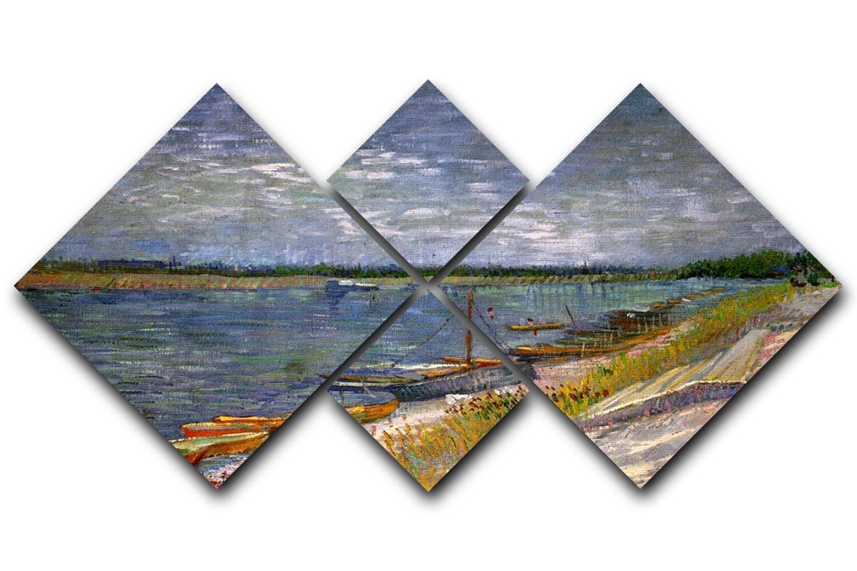 View of a River with Rowing Boats by Van Gogh 4 Square Multi Panel Canvas  - Canvas Art Rocks - 1