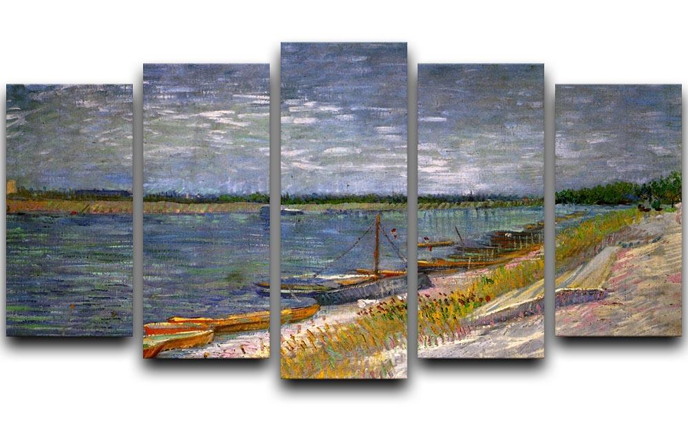 View of a River with Rowing Boats by Van Gogh 5 Split Panel Canvas  - Canvas Art Rocks - 1