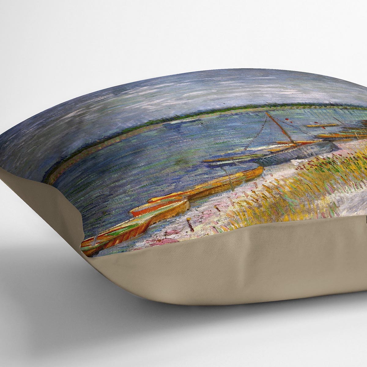 View of a River with Rowing Boats by Van Gogh Cushion