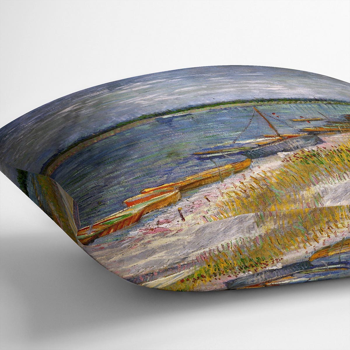 View of a River with Rowing Boats by Van Gogh Cushion