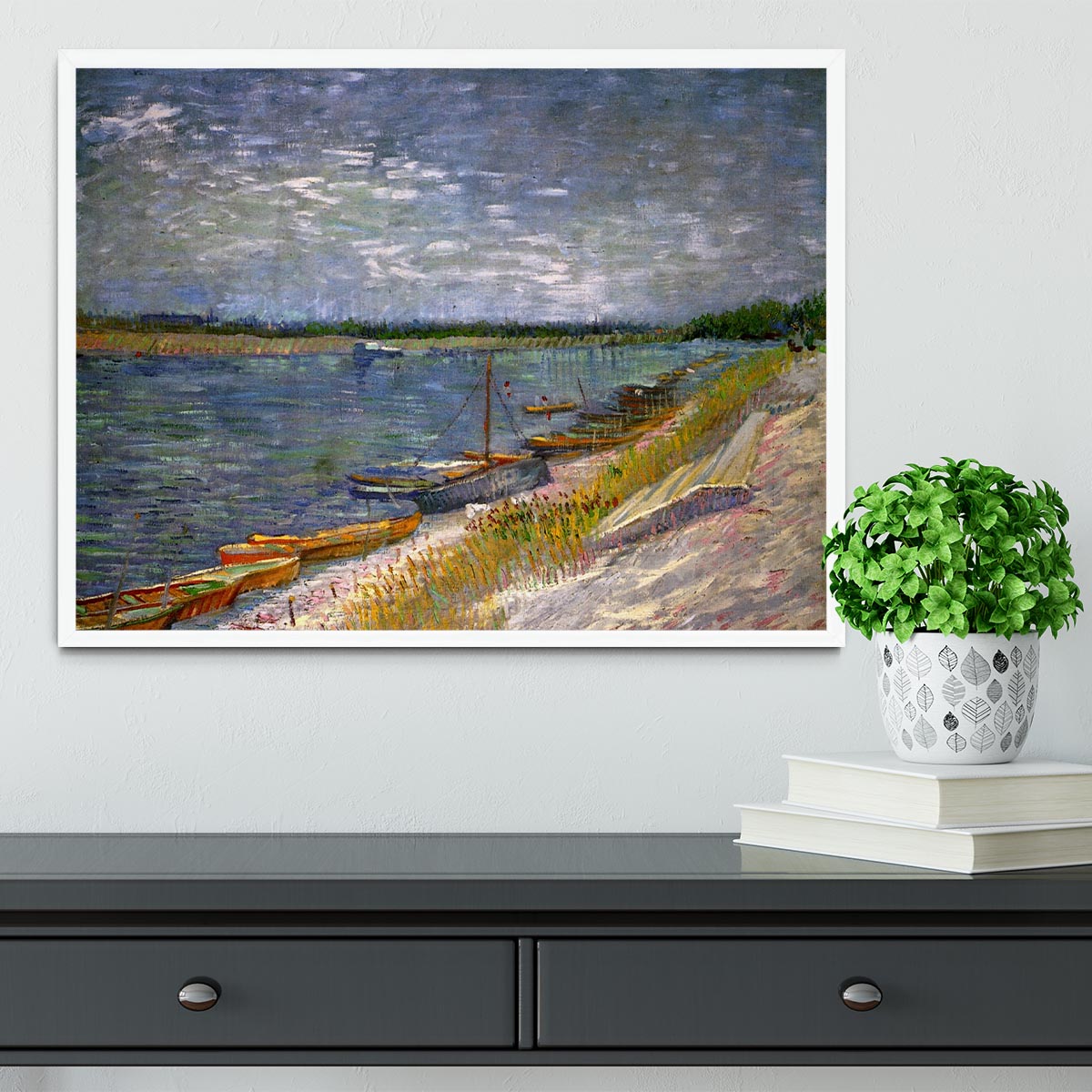 View of a River with Rowing Boats by Van Gogh Framed Print - Canvas Art Rocks -6