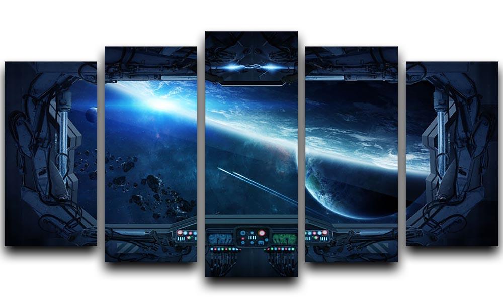 View of outer space from the window of a space station 5 Split Panel Canvas  - Canvas Art Rocks - 1
