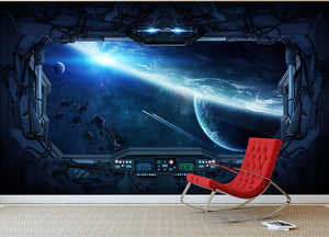 View of outer space from the window of a space station Wall Mural Wallpaper - Canvas Art Rocks - 2
