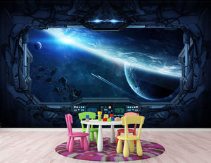 View of outer space from the window of a space station Wall Mural Wallpaper - Canvas Art Rocks - 3