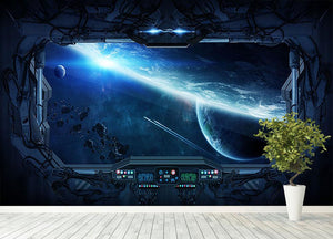 View of outer space from the window of a space station Wall Mural Wallpaper - Canvas Art Rocks - 4