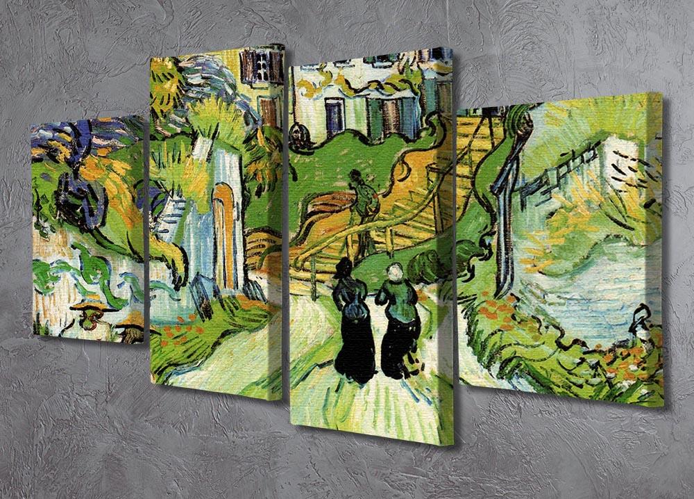 Village Street and Steps in Auvers with Figures by Van Gogh 4 Split Panel Canvas - Canvas Art Rocks - 2