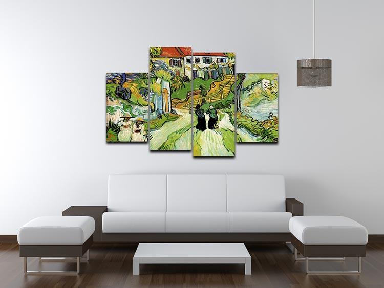 Village Street and Steps in Auvers with Figures by Van Gogh 4 Split Panel Canvas - Canvas Art Rocks - 3