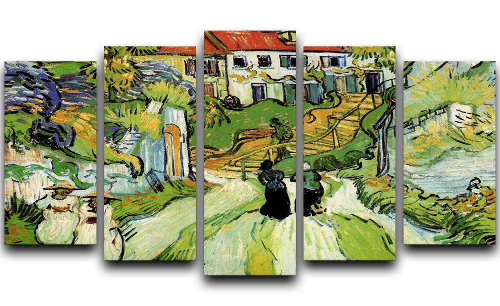 Village Street and Steps in Auvers with Figures by Van Gogh 5 Split Panel Canvas  - Canvas Art Rocks - 1