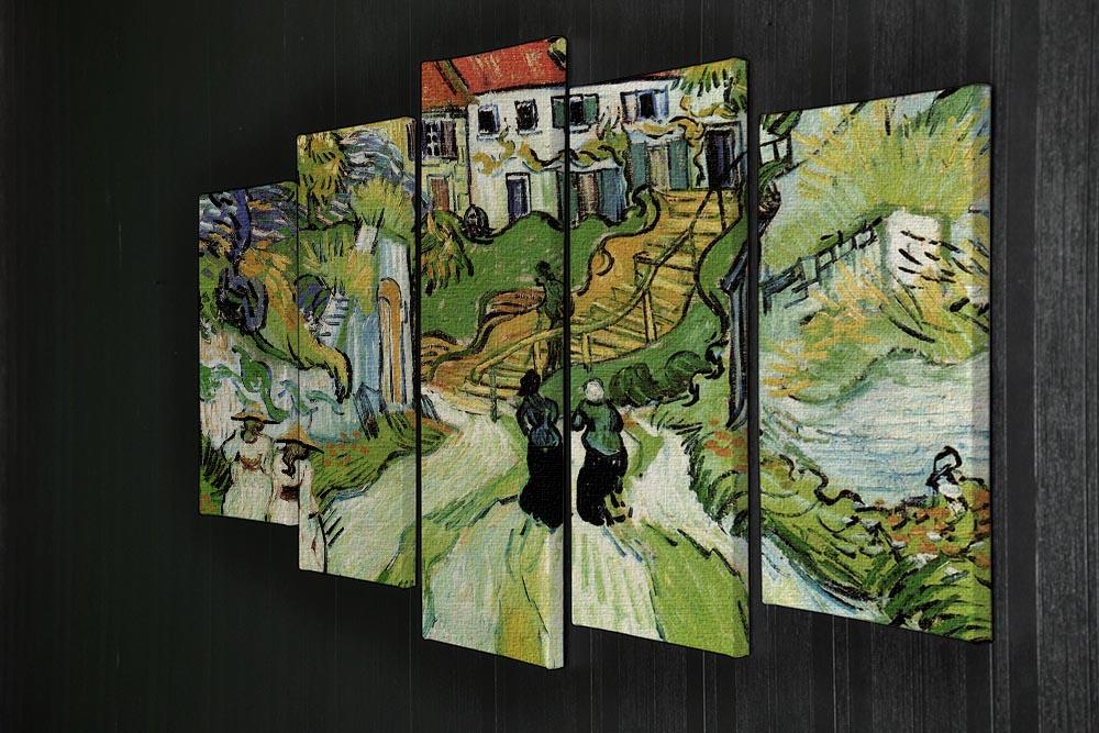 Village Street and Steps in Auvers with Figures by Van Gogh 5 Split Panel Canvas - Canvas Art Rocks - 2
