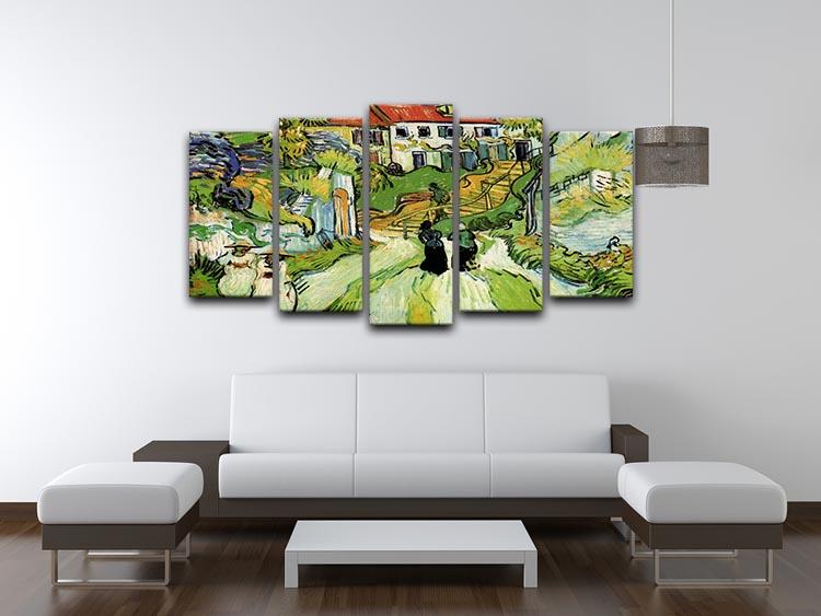 Village Street and Steps in Auvers with Figures by Van Gogh 5 Split Panel Canvas - Canvas Art Rocks - 3