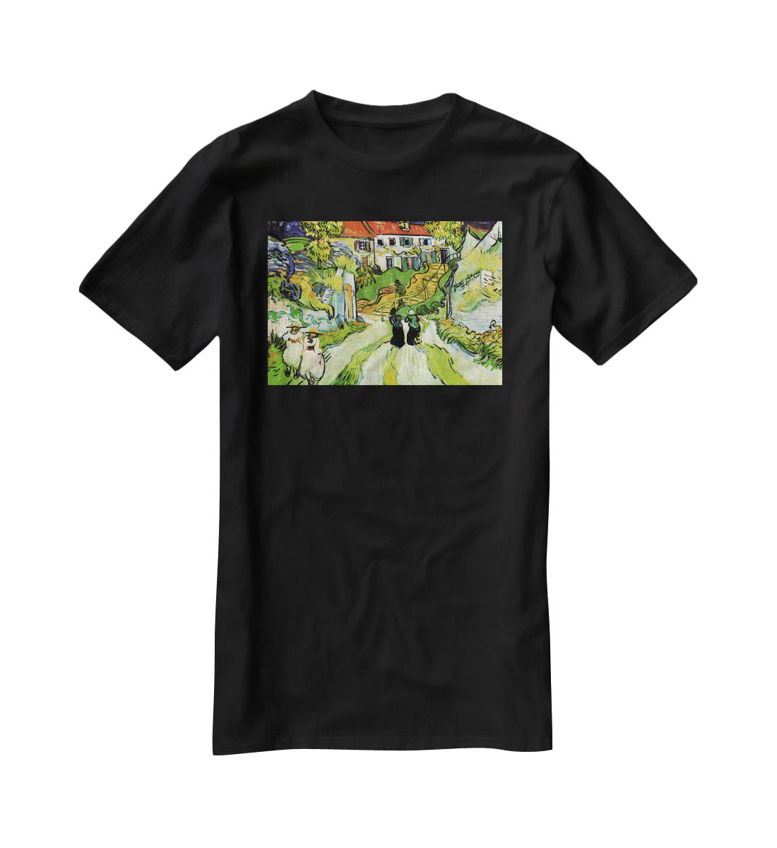 Village Street and Steps in Auvers with Figures by Van Gogh T-Shirt - Canvas Art Rocks - 1