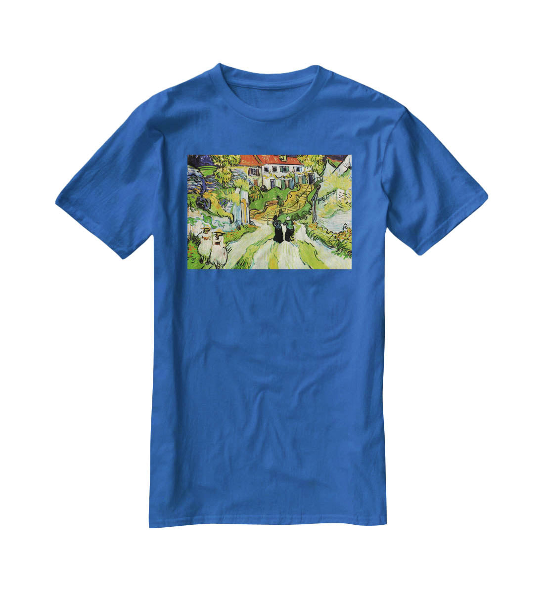 Village Street and Steps in Auvers with Figures by Van Gogh T-Shirt - Canvas Art Rocks - 2