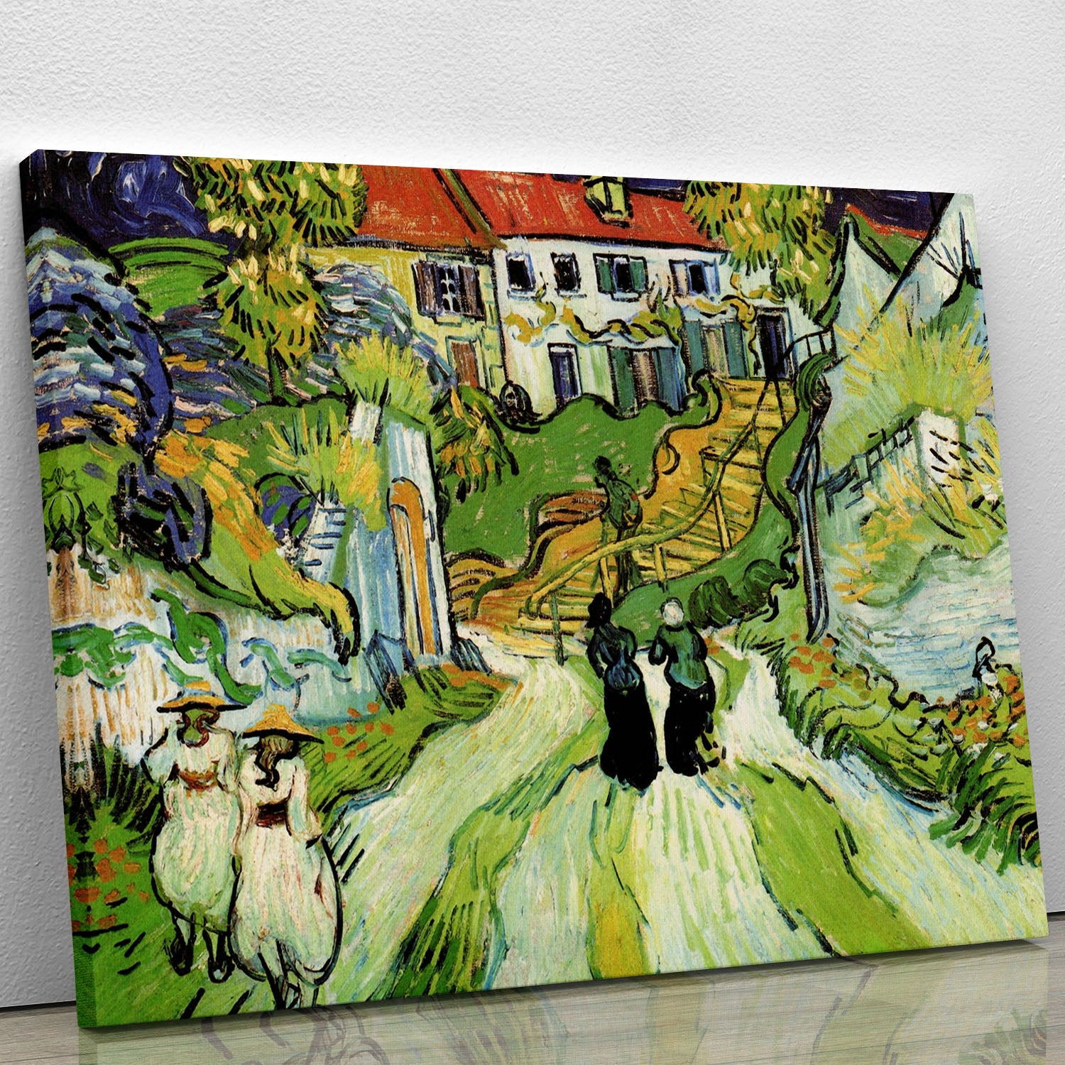 Village Street and Steps in Auvers with Figures by Van Gogh Canvas Print or Poster - Canvas Art Rocks - 1