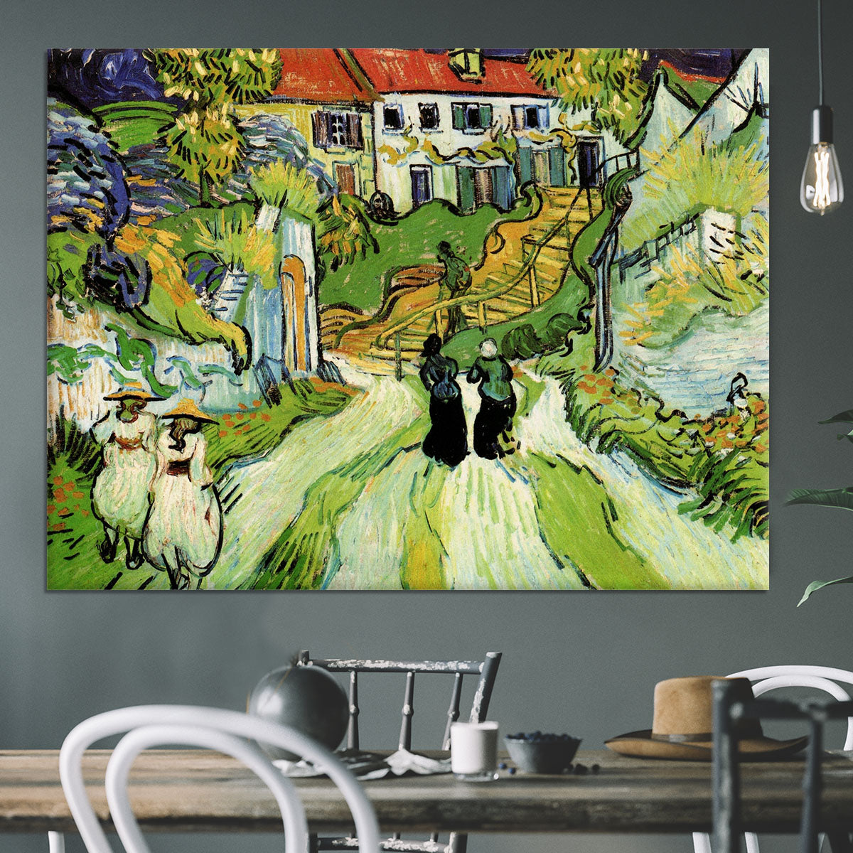 Village Street and Steps in Auvers with Figures by Van Gogh Canvas Print or Poster - Canvas Art Rocks - 3