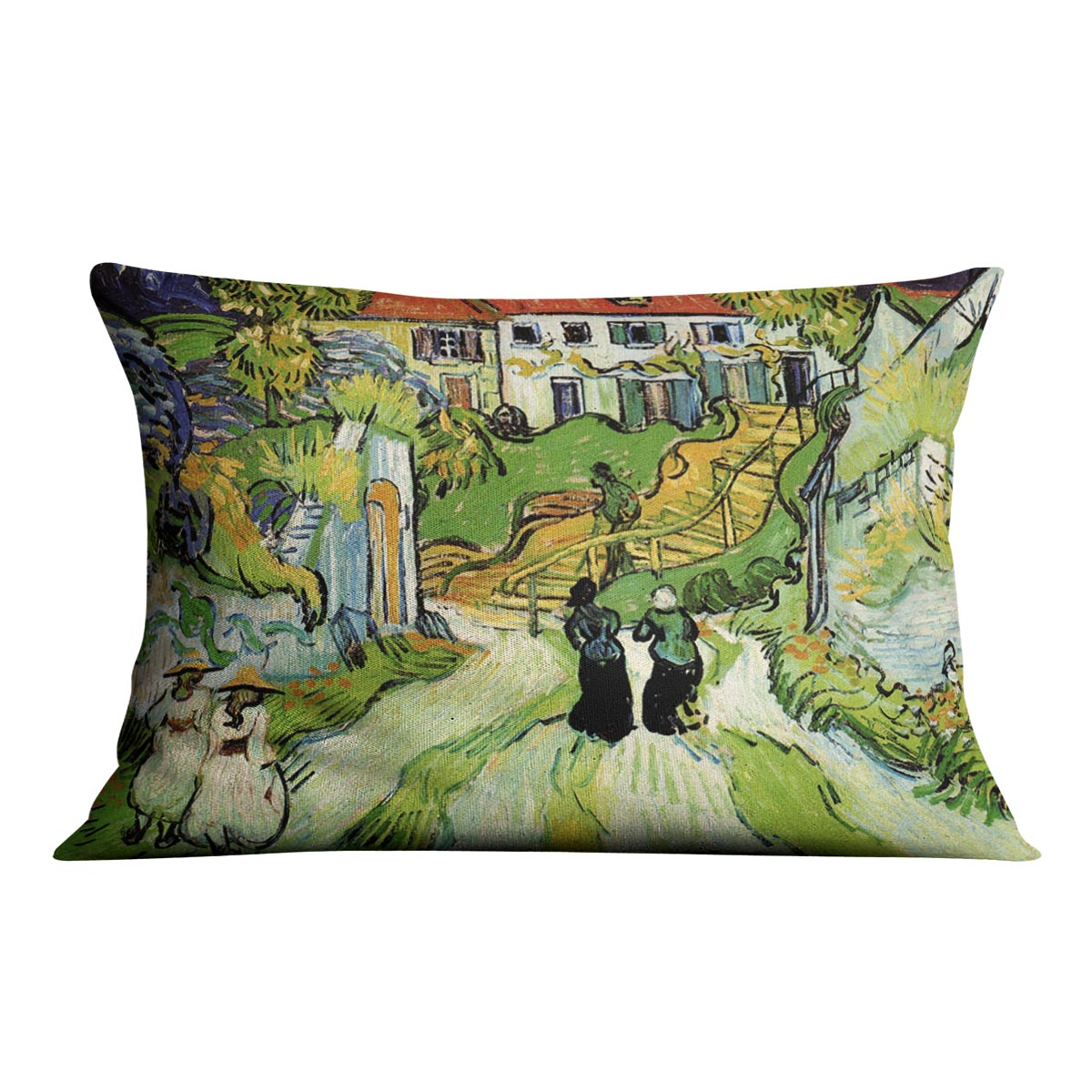 Village Street and Steps in Auvers with Figures by Van Gogh Cushion