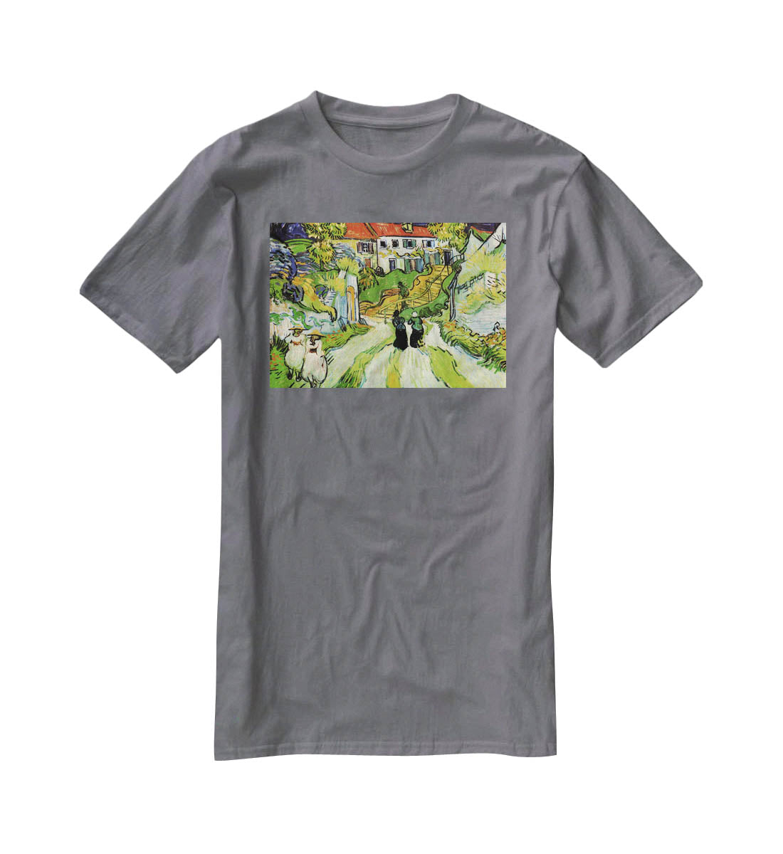 Village Street and Steps in Auvers with Figures by Van Gogh T-Shirt - Canvas Art Rocks - 3