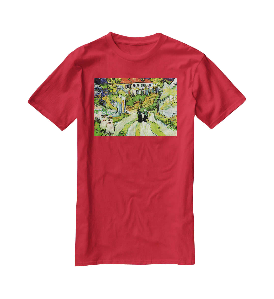 Village Street and Steps in Auvers with Figures by Van Gogh T-Shirt - Canvas Art Rocks - 4
