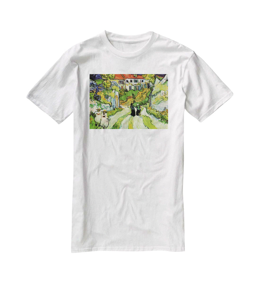 Village Street and Steps in Auvers with Figures by Van Gogh T-Shirt - Canvas Art Rocks - 5