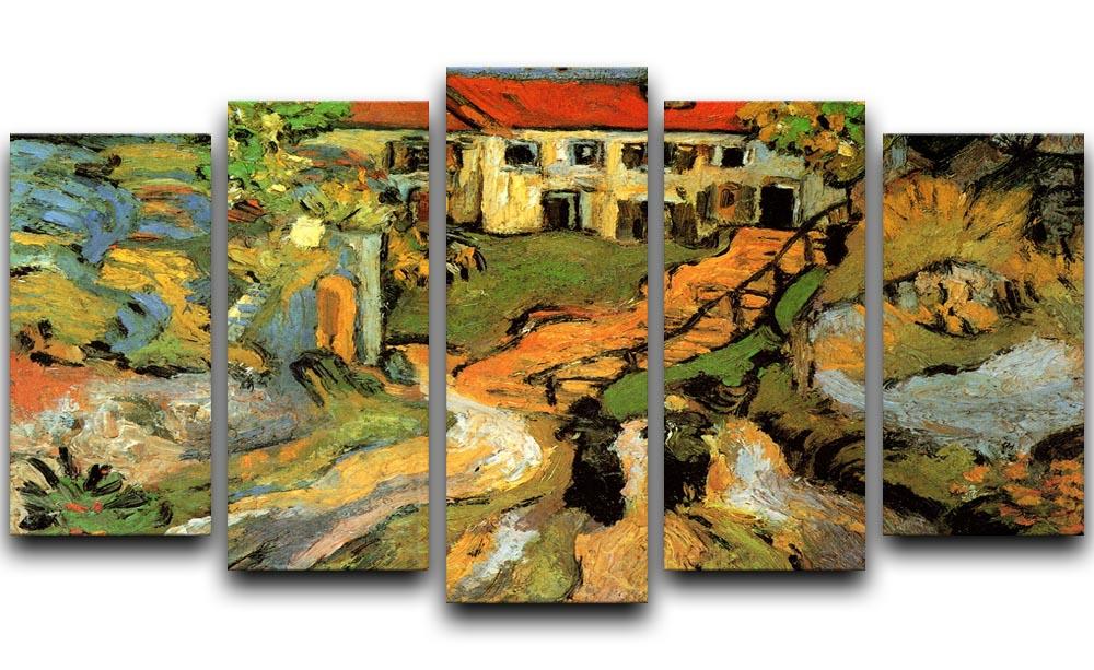 Village Street and Steps in Auvers with Two Figures by Van Gogh 5 Split Panel Canvas  - Canvas Art Rocks - 1