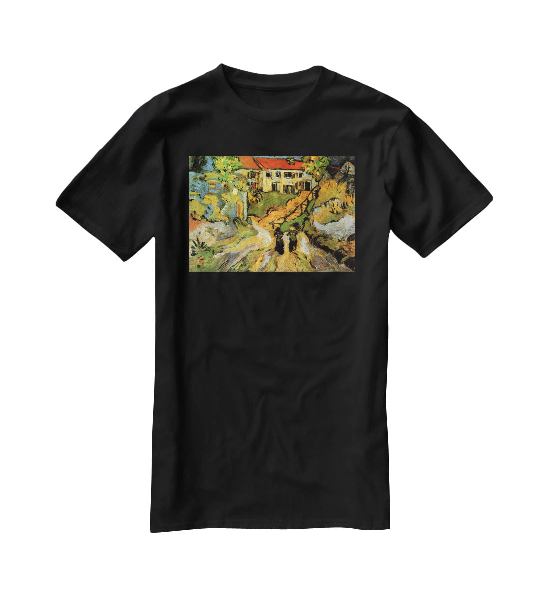 Village Street and Steps in Auvers with Two Figures by Van Gogh T-Shirt - Canvas Art Rocks - 1