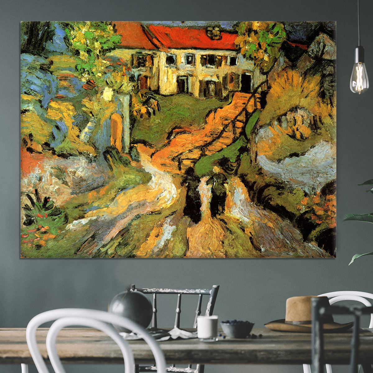 Village Street and Steps in Auvers with Two Figures by Van Gogh Canvas Print or Poster - Canvas Art Rocks - 3