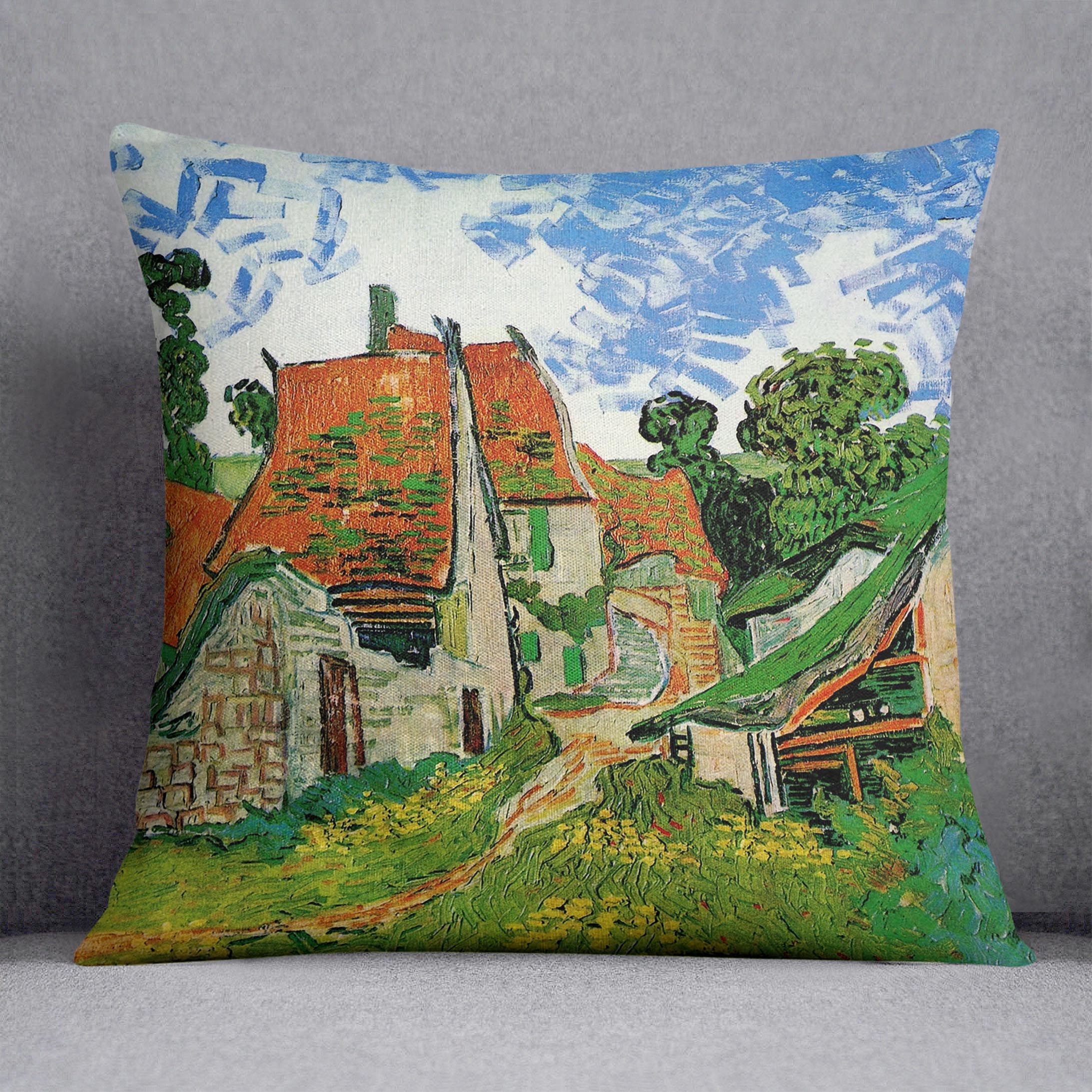 Village Street in Auvers by Van Gogh Cushion