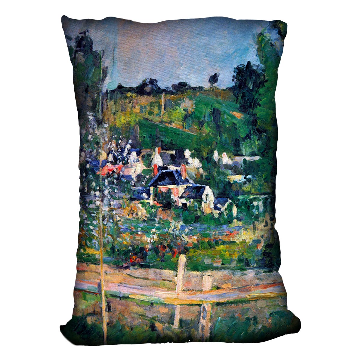 Village behind the view of Auvers-sur-Oise The Fence by Cezanne Cushion