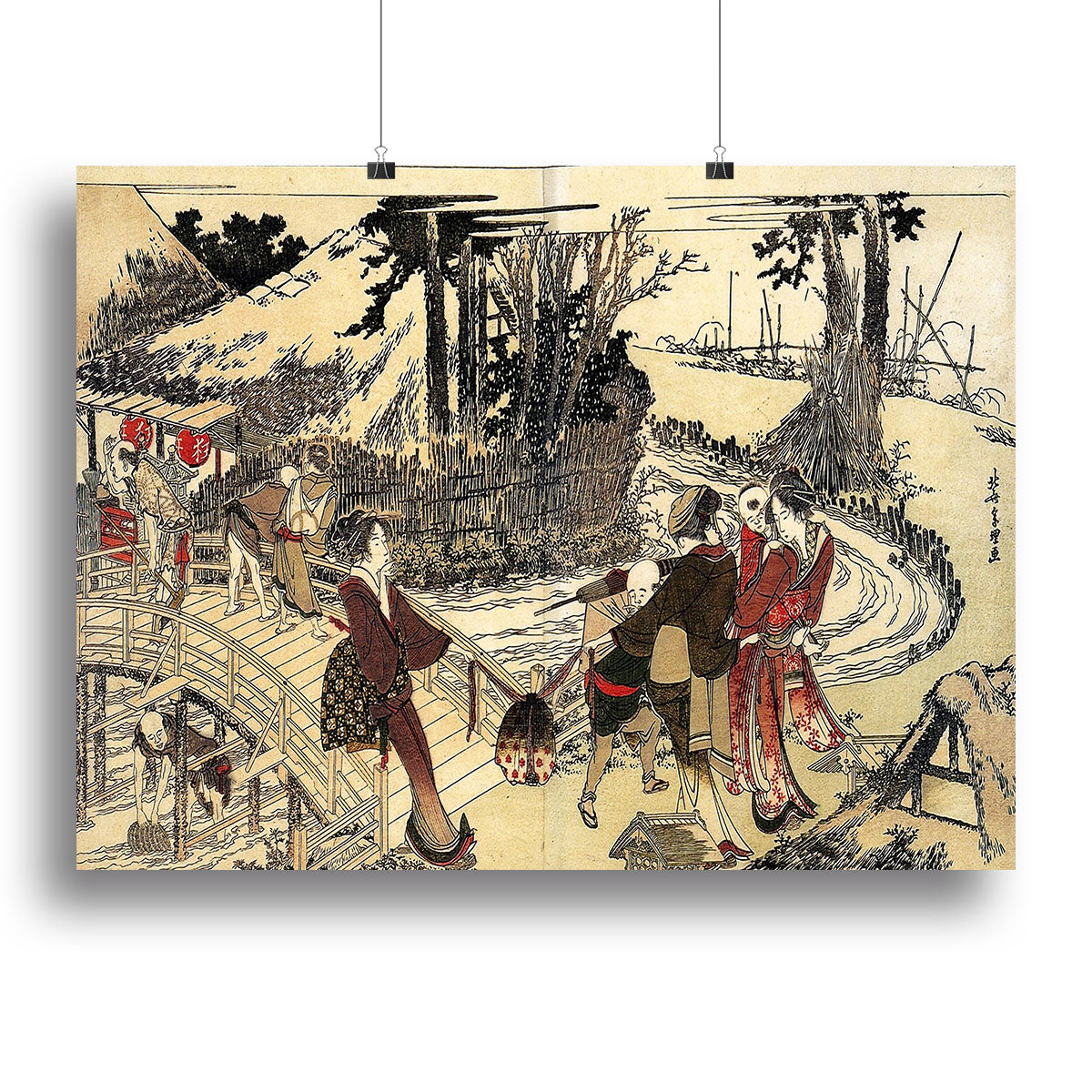 Village near a bridge by Hokusai Canvas Print or Poster - Canvas Art Rocks - 2