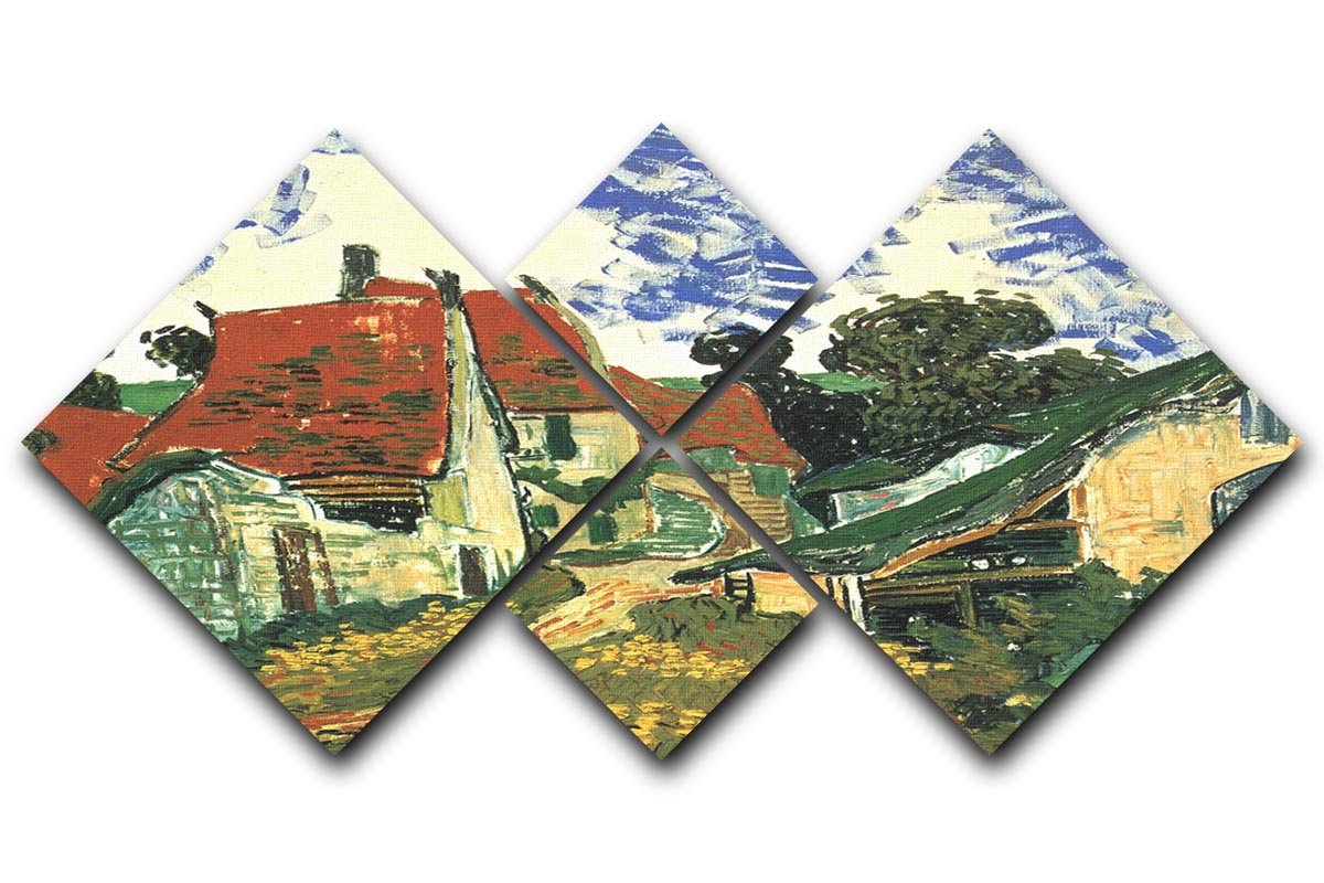 Villages Street in Auvers by Van Gogh 4 Square Multi Panel Canvas  - Canvas Art Rocks - 1