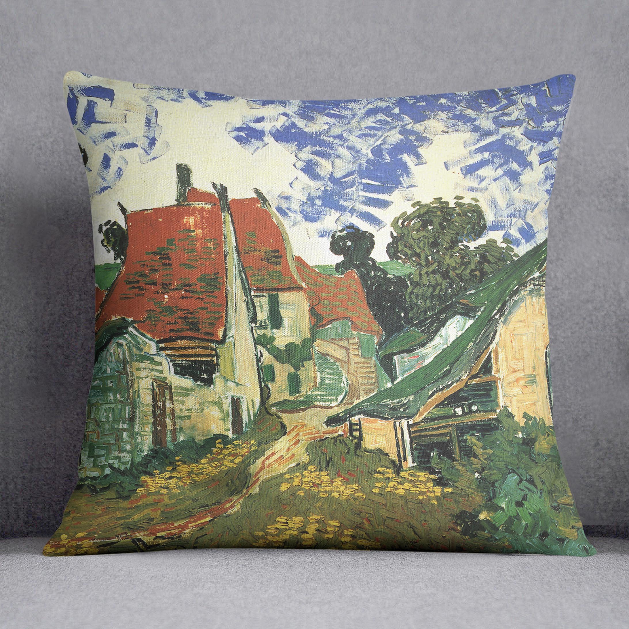 Villages Street in Auvers by Van Gogh Cushion
