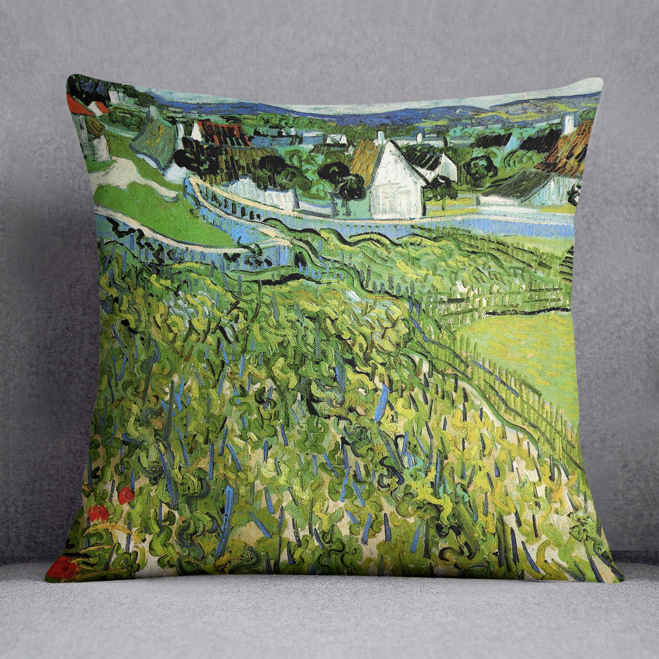 Vineyards with a View of Auvers by Van Gogh Cushion