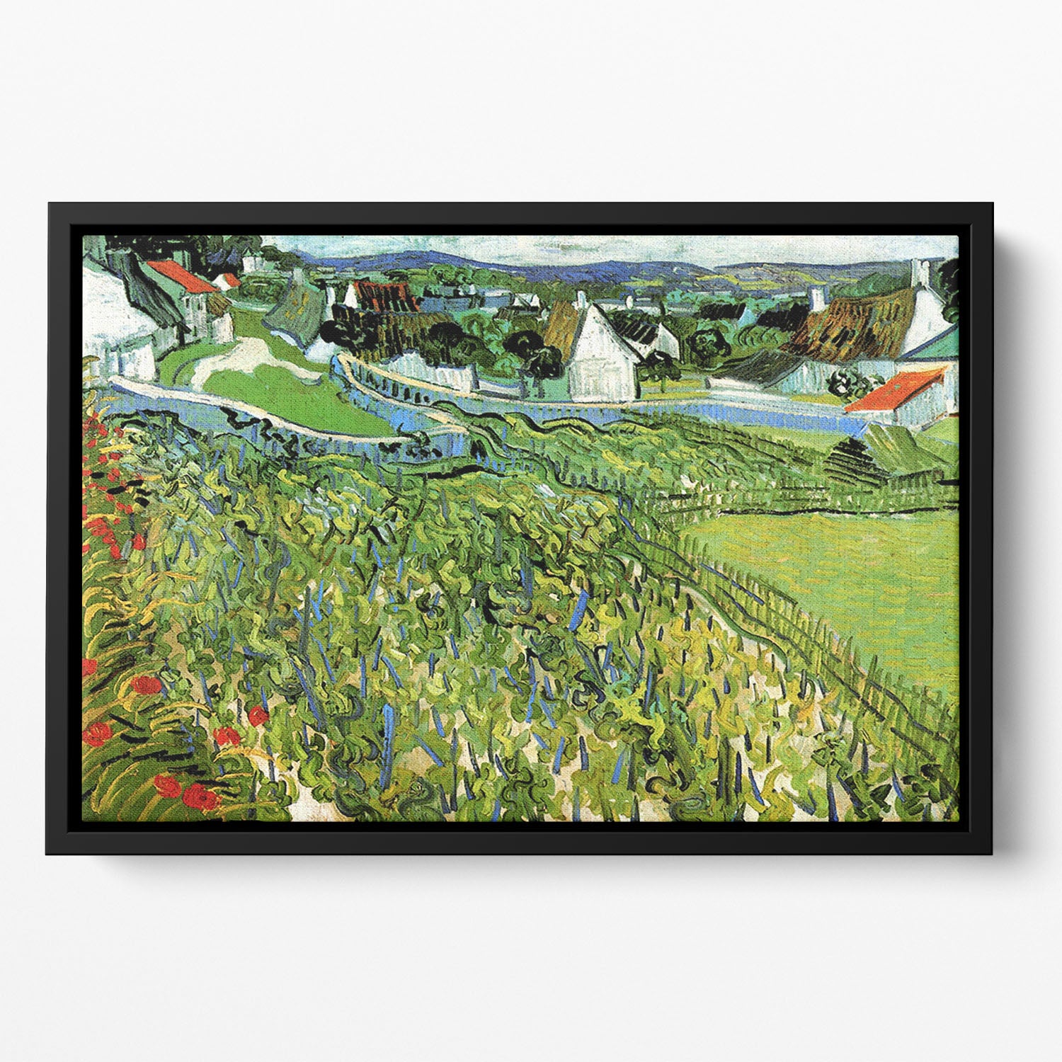 Vineyards with a View of Auvers by Van Gogh Floating Framed Canvas