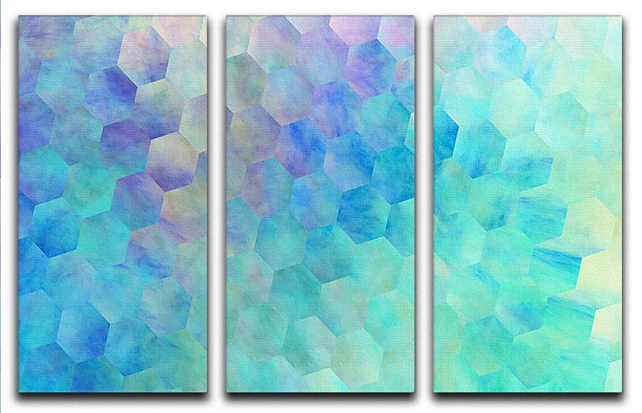 Violet and Blue Hexagons 3 Split Panel Canvas Print - Canvas Art Rocks - 1
