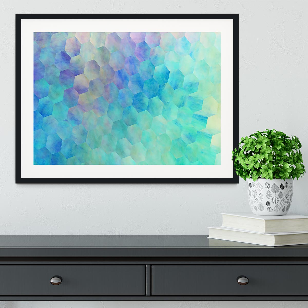 Violet and Blue Hexagons Framed Print - Canvas Art Rocks - 1