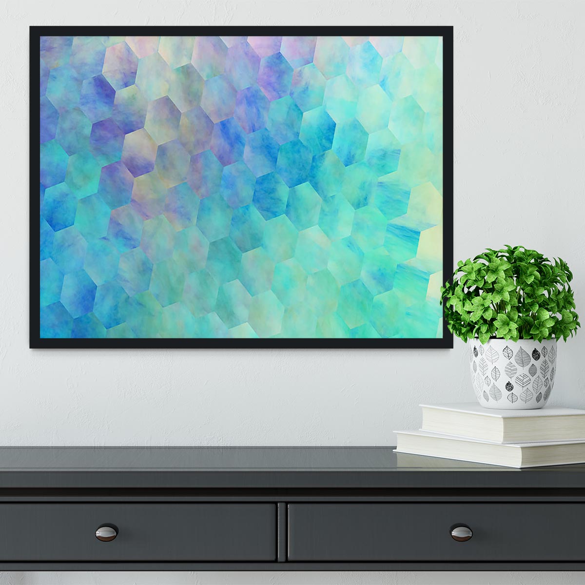 Violet and Blue Hexagons Framed Print - Canvas Art Rocks - 2